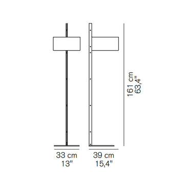 Brown leather Parallel Floor Lamp with cylindrical shade and matt-black metal structure