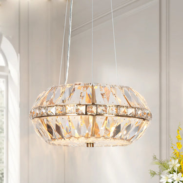 Peathlitberry 14" Glam Brass Chandelier - 3-Light Drum Pendant Lighting for Dining Room
