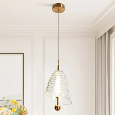 Modern Bell Glass Pendant Light, Brass 