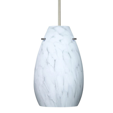 Carrera art glass mini pendant by Besa Lighting for kitchen islands, dining rooms, and modern interiors