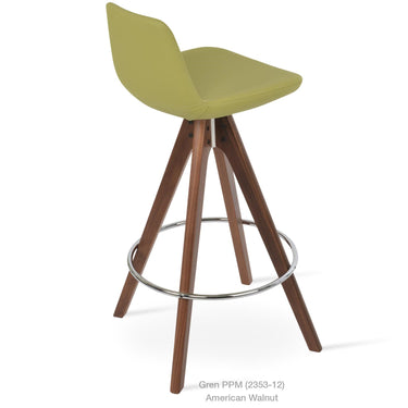 Pera Pyramid Wood Swivel Stool Leather by SohoConcept - New