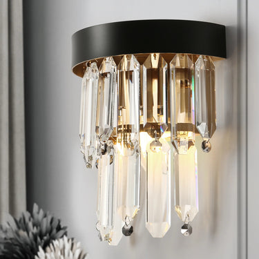 Glamorous Black and Brass Crystal Wall Sconce with Faceted Prisms