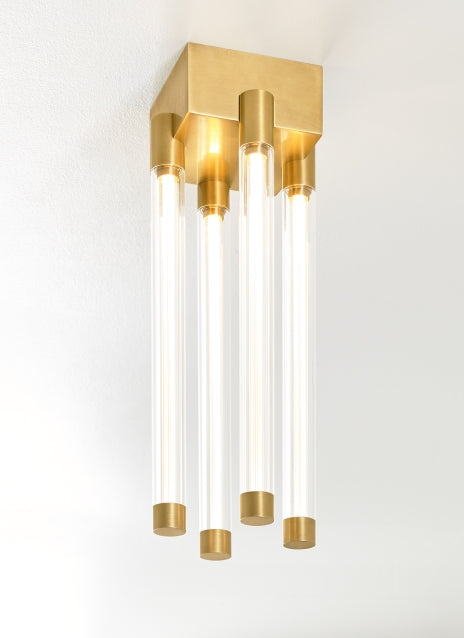 Contemporary Short Flush Mount Light - Natural Brass
