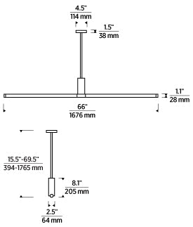 Phobos long 66 Inch Linear Pendant Light - Dark bronze
