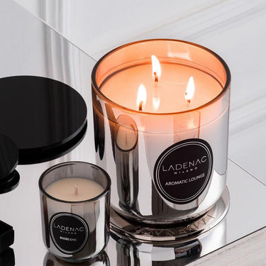 Ladenac Urban Senses Candle 200 g – lit gold pink candle on a marble surface