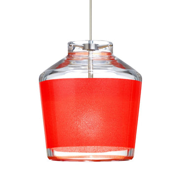 Besa Pica 6 mini pendant with handcrafted Red Sand glass shade and satin nickel finish