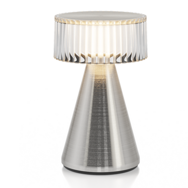 Stainless steel Piccolo rechargeable table lamp, replaceable battery, restaurant table lighting.
