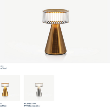Piccolo gold cordless lamp, elegant brushed finish, living room ambient light, long lasting battery.