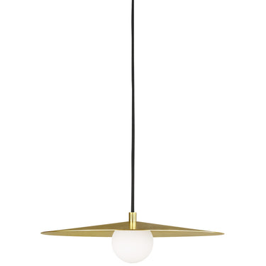 Aged Brass Pirlo disc pendant light installed over a kitchen island