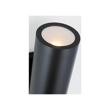 Architectural LED wall sconce with etched glass shade and black aluminum body