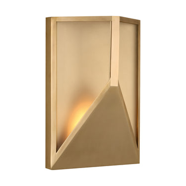 A side view of the Punto 10, revealing its slim profile and the clear glass panels that make it a modern lantern-style sconce.