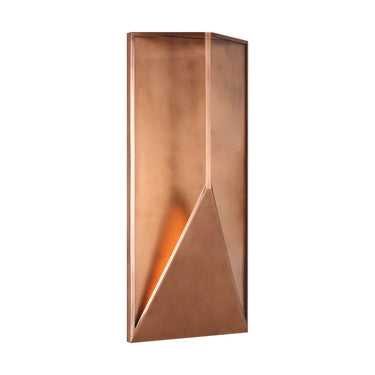 Copper and glass modern wall sconce with integrated LED perfect for dining rooms, hotels, and offices