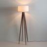 Nova of California Quattro Floor Lamp Dark Walnut Wood Weathered Brass White Linen Shade