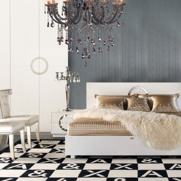 Queen A&X Ovidius Modern White Crocodile Lacquer Bed with Reflective Accents