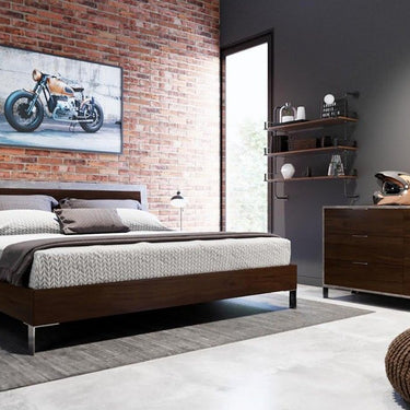 Modern Dark Walnut Bedroom Set with Concrete Accents