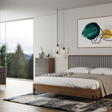 Walnut and Grey Queen Nova Domus Metcalf Bed with Matching Nightstands
