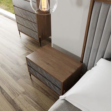 Queen Nova Domus Metcalf Bed and Nightstands - Featuring Black and Gold Hairpin Legs