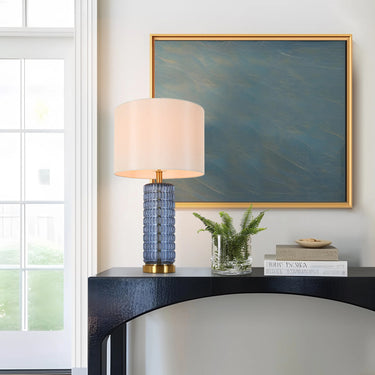 Quintilian Blue Glass Table Lamp with Designer Fabric Shade 