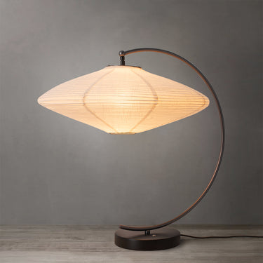 Nova of California Roswell Table Lamp Matte Black Gunmetal White Linen Shade Black
