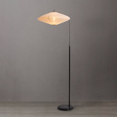 Nova of California Roswell Floor Lamp Matte Black White Linen Shade Black