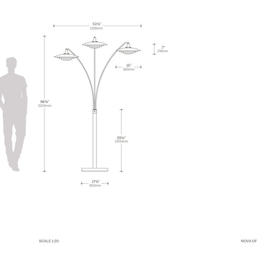 Nova of California Rancho Mirage 3 Light Arc Floor Lamp 84 Antique Nickel Matte Black Silver Leaf Shade