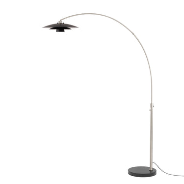 Nova Float 92"H Arc Lamp in Matte Black Silver shade, Satin Nickel body, Black base, photo 6