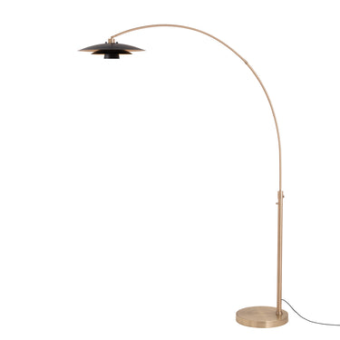 Nova Float 92"H Arc Lamp in Matte Black/Gold shade, Weathered Brass body, Weathered Brass base, photo 5