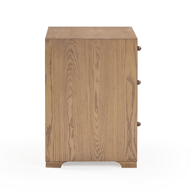 TOV Laurentis 23.5" Light Taupe Suede and Wood 3-Drawer Nightstand Natural