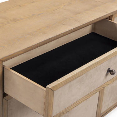 TOV Laurentis 64" Light Taupe Suede and Wood 6-Drawer Dresser Natural
