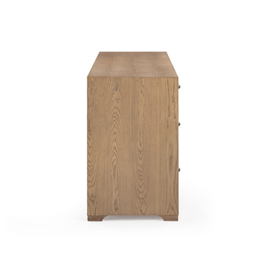 TOV Laurentis 64" Light Taupe Suede and Wood 6-Drawer Dresser Natural