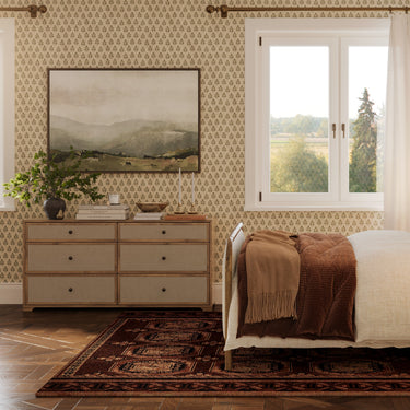 TOV Laurentis 64" Light Taupe Suede and Wood 6-Drawer Dresser Natural