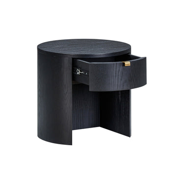 TOV Marlow 19" Wood Round Nightstand With Drawer Black