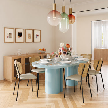 TOV Elora 79" Lacquer Oval Dining Table Blue