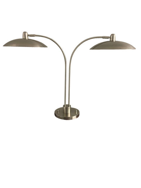 House of Troy Ridgeline satin nickel adjustable double table lamp with two metal dome shaped shades RL252-SN