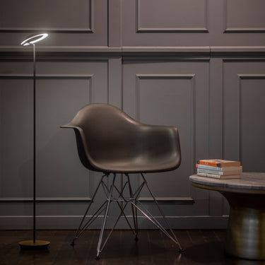 Koncept Royyo Floor Lamp Silver Body Brushed Brass Base Plate