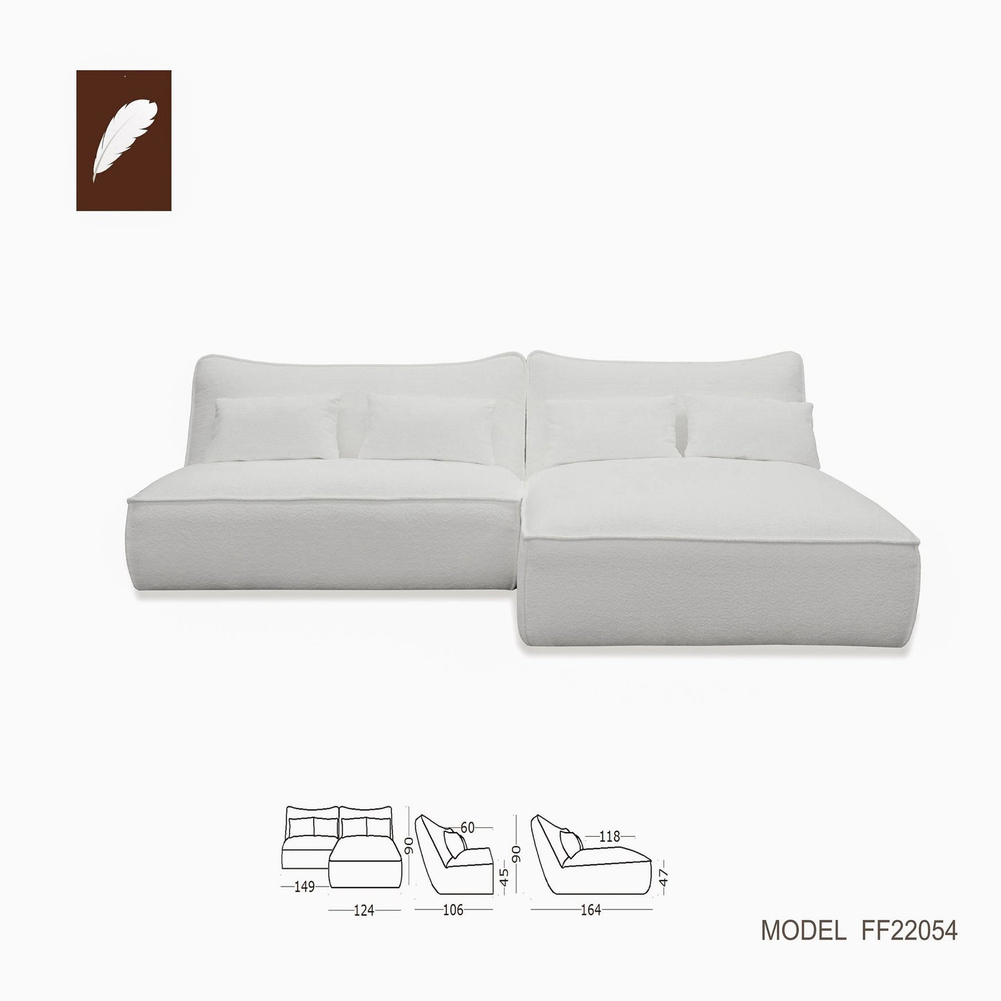 Divani Casa Racine Modern White Fabric Modular Sectional Sofa 8