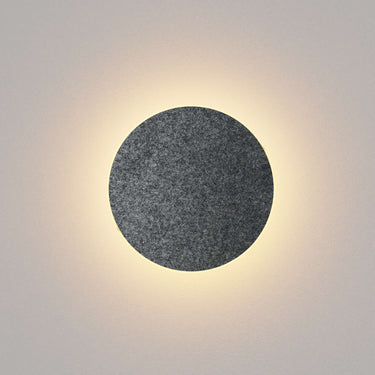 Koncept Tech 12-inch dimmable LED sconce with charcoal felt interchangeable wood veneer faceplate.