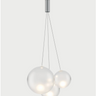 Contemporary Lodes 3-light suspension lamp with frosted white blown glass shades, perfect for bedroom, office, or commercial space ambient lighting.