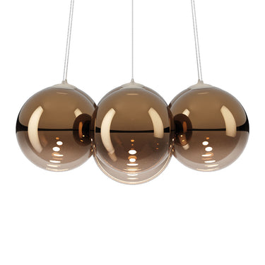 Adjustable height LED pendant chandelier with soft diffused ambient lighting in glossy bronze