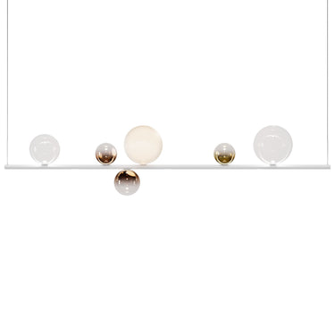 Contemporary long linear LED pendant Random Stick by Lodes for bars, offices, and restaurant lighting