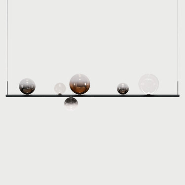 Modern Italian Random Stick Long Linear Pendant with multiple glass sphere finishes and sleek bar design