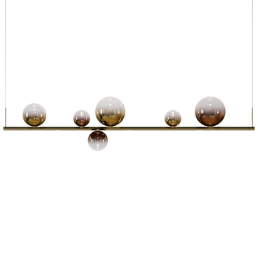 Long hexagonal bar pendant light Random Stick by Lodes featuring downward LED light and glass spheres