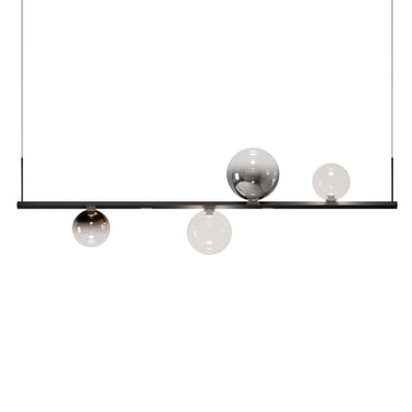 Lodes Random Stick Short designer linear LED pendant with glass globes for dining room lighting