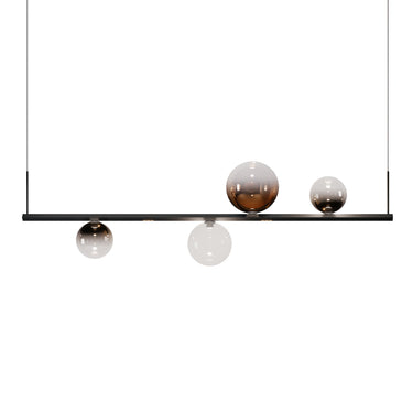 Luxury blown-glass linear LED pendant by Lodes ideal for kitchens, dining areas, and offices