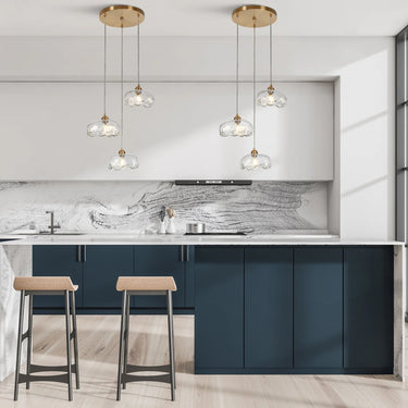 "Bubbles" 18" Modern Cluster Chandelier, 3-Light, Textured Glass - Over Countertop Pendant Light