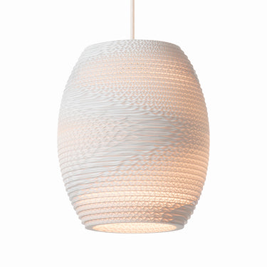 White finish Graypants Oliv pendant light made from eco-friendly cardboard in living room