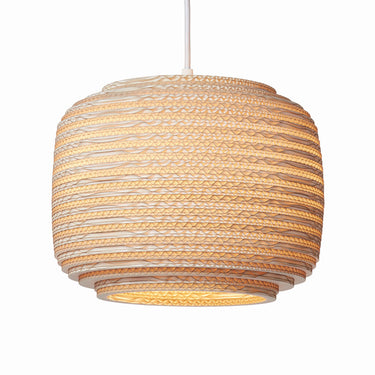 Laser-cut recycled cardboard hanging lamp Ausi 14 size.

