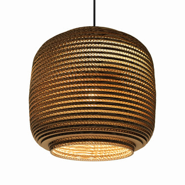 Natural recycled paper pendant light for modern dining room.

