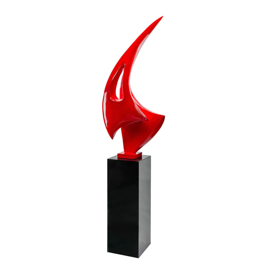 70" Tall Red Sail Sculpture with Black Stand