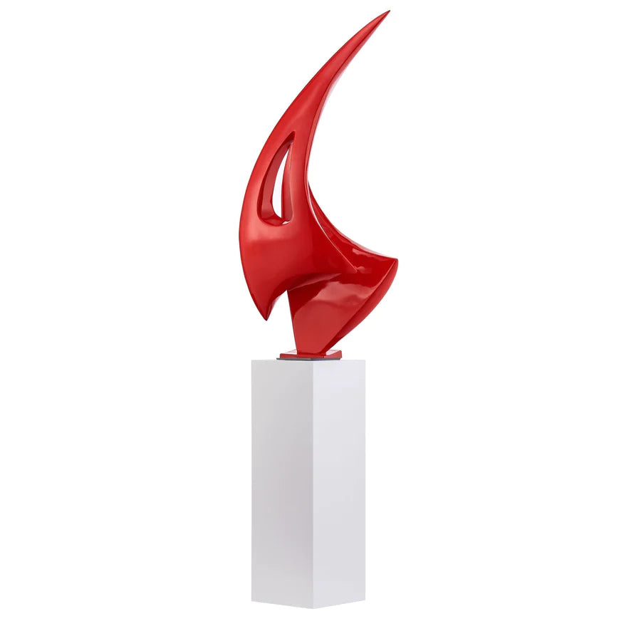 Contemporary Red Sail Floor Sculpture - 70" Tall White Stand